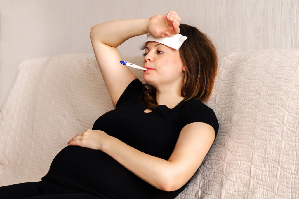 Sick Pregnant Woman Measures The Temperature Ambulatory Anesthesia 